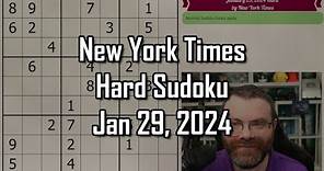 NYT Hard Sudoku Walkthrough | January 29, 2024