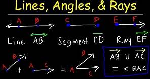 Lines, Rays, Line Segments, Points, Angles, Union & Intersection - Geometry Basic Introduction