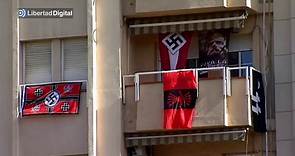 Banderas nazis en un edificio de Sabadell