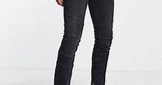 Topman stretch skinny biker jeans in black | ASOS