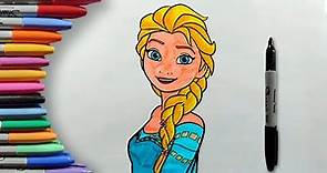 Cómo Dibujar y Colorear a Elsa de Frozen Paso a Paso Fácil para Niños y Principiantes