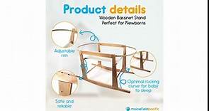 Moses Basket Stand - Wooden Rocking Moses Basket Stand for Baby Bassinets - Adjustable Bassinet Rocker Crafted From Natural Wood - Perfect For Newborns - Includes Bonus Change Mat -Basket Not Included