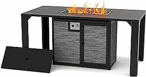 Outdoor Fire Pit Dining Table 62.5" Aluminum Rectangular Propane Dining Patio Table with Firepit Dining Height Gas Fire Pit Table, Pizzello Comodo, Black