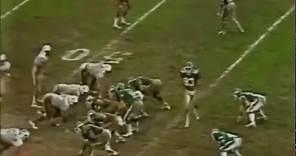January 23, 1983: Miami Dolphins linebacker A.J. Duhe returns a Richard Todd interception for a touchdown during a 14-0 victory over the New York Jets in the AFC Championship Game. It was the third of three interceptions by Duhe on the afternoon. NBC's Dick Enberg calls the action. | Ghosts of the Orange Bowl