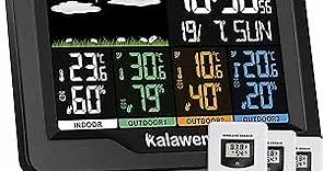 Kalawen Home Wireless Weather Station Multiple Sensors with Atomic Clock, Indoor/Outdoor Thermometer Wireless Humidity Barometer Monitor