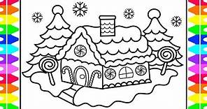 CHRISTMAS COLORING! How to Draw and Color a Gingerbread House! Kids Gingerbread House Coloring Page