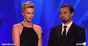 Charlize Theron and Leonardo DiCaprio present award to Steve Warren at the #glaadawards