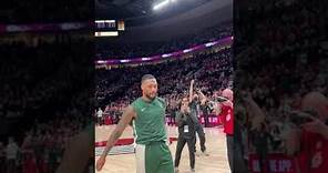 Damian Lillard is introduced as a visiting player at the Moda Center for the first time