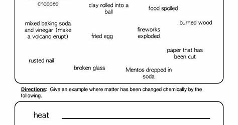 Chemical Changes In Matter Worksheet
