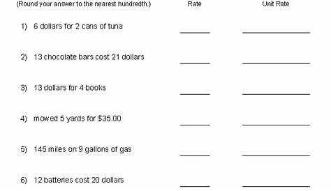 Rates And Unit Rates Worksheets