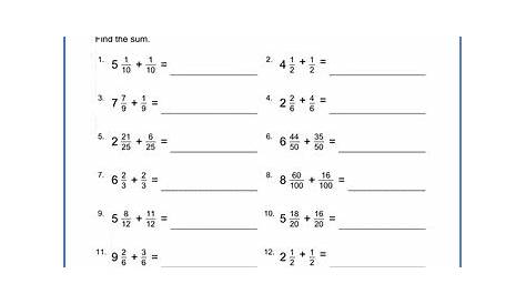 Grade 5 Worksheet: Add mixed numbers & fractions (like denominators