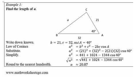 Law of Cosines Worksheet. Free pdf with answer key, visual aides and