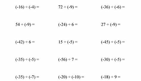division of integers worksheet grade 6