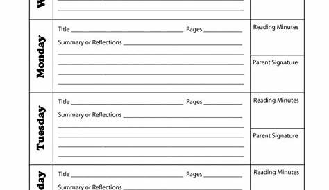 Fourth Grade Reading Log Worksheets | 99Worksheets
