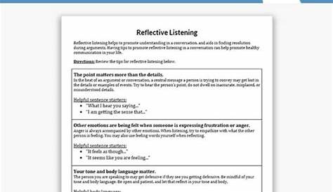 reflective listening worksheets