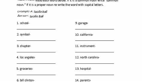 4th Grade Common And Proper Nouns Worksheets For Grade 4 With Answers