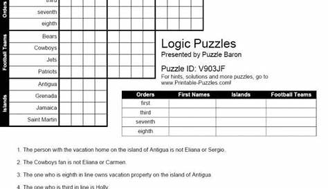 logic puzzle math worksheet answer