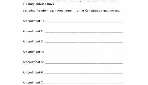 Bill of Rights Worksheet for 4th - 6th Grade | Lesson Planet