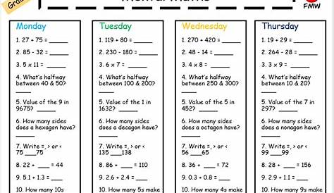 mental math worksheet grade 3