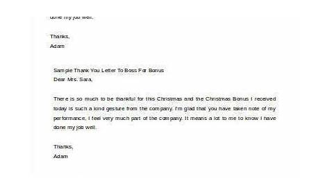 christmas bonus thank you letter to boss