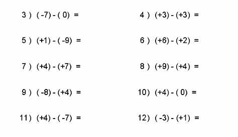 integers grade 7 worksheets with answers
