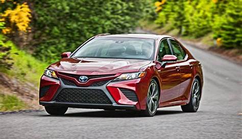 Download wallpapers Toyota Camry, 2018, SE Hybrid, front view, red