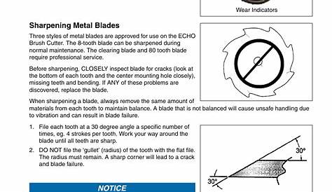 Sharpening metal blades, Srm-266t maintenance | Echo SRM-266T User
