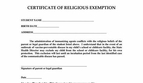 example letter for religious exemption