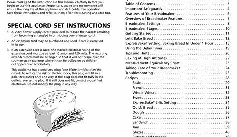sunbeam bread maker instruction manual