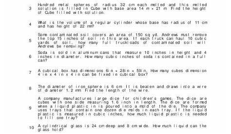 Volume and Surface Area Worksheet for 10th Grade | Lesson Planet