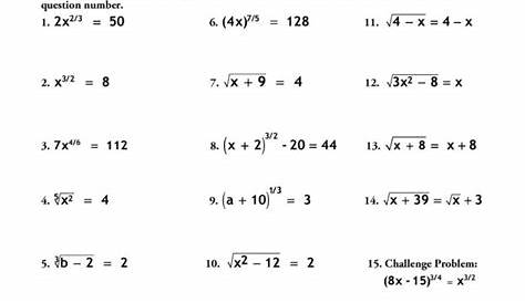 solving radical equations worksheet with answers