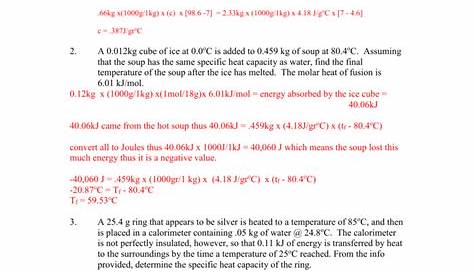specific heat worksheets with answers