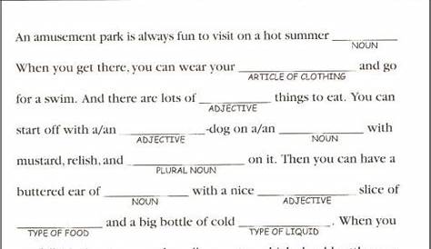 Summer Mad Libs For Kids Printable First Grade - Tedy Printable Activities