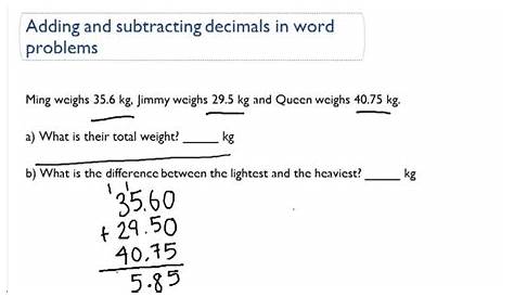 decimal addition and subtraction word problem