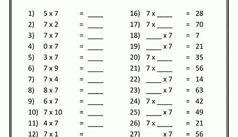 Printable Multiplication Worksheets 7 Times Tables