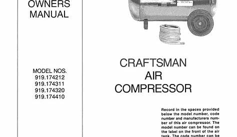 Craftsman 919174212 User Manual AIR COMPRESSOR Manuals And Guides L0810281