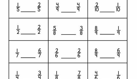 fraction comparison worksheet