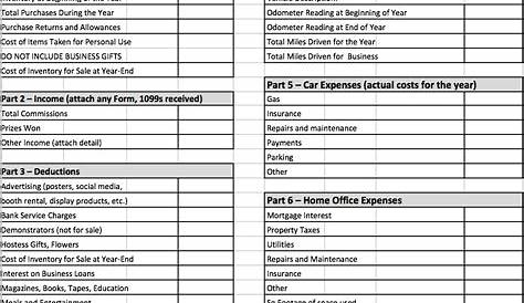 free income tax organizer worksheets