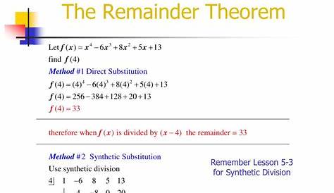 PPT - Remainder and Factor Theorems PowerPoint Presentation, free