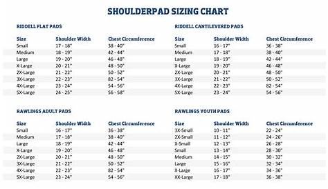 youth shoulder pads size chart