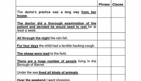 phrases and clauses worksheets with answers