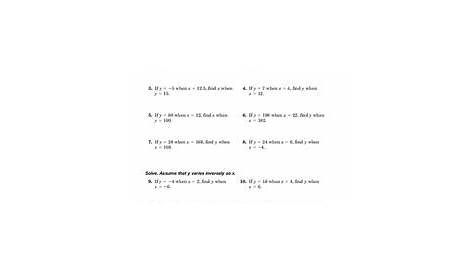 inverse variation worksheets with answers
