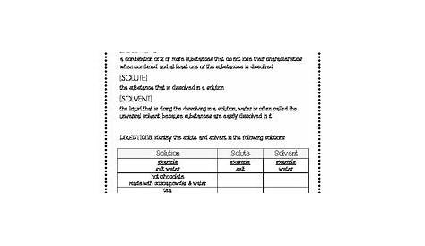 Mixtures & Solutions: Solute vs Solvent Handout | Science teaching