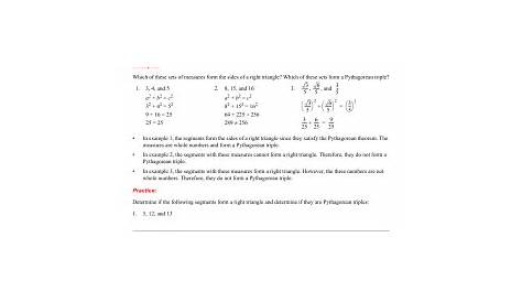 pythagorean triples worksheet answers