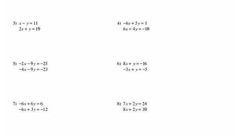 system of equations elimination worksheet