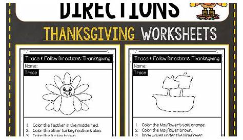 Trace & Follow Directions Worksheets: Thanksgiving ~Digital Download~