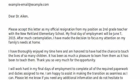 sample resignation letter teacher uk