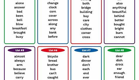 sight words for second grade