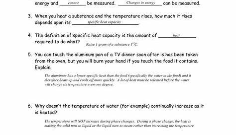 heat and temperature worksheet answers