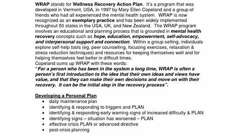 wellness recovery action plan worksheet